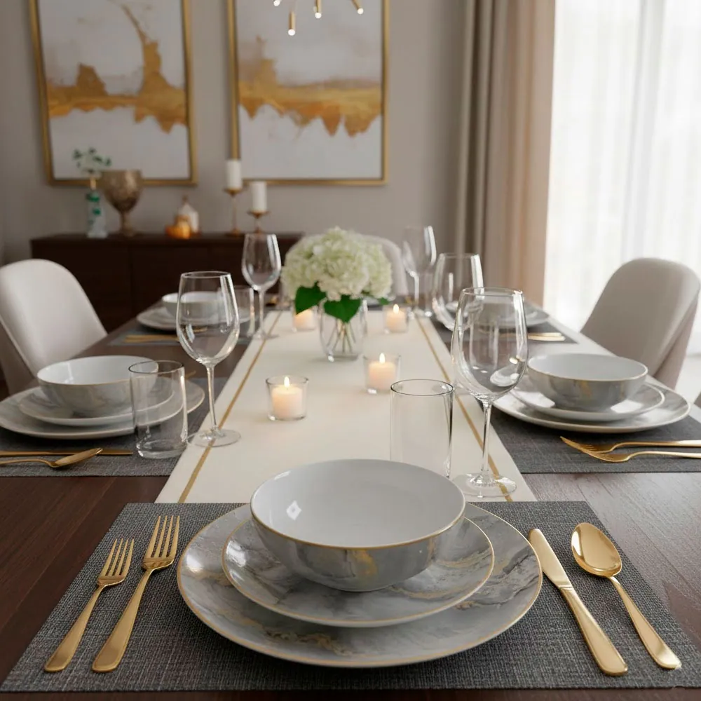 Aparelho de Jantar Nero Grigio 18 Peças em ambiente decorado