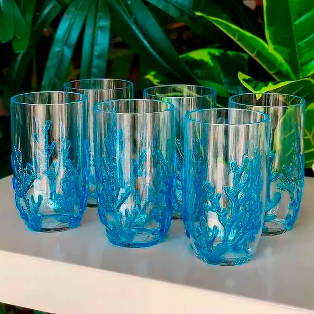Jogo 6 Copos Fundo do Mar Azul 550 ml em ambiente decorado