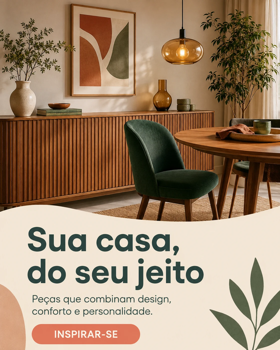 Sala de jantar completa com móveis e decoração da Inova Móveis