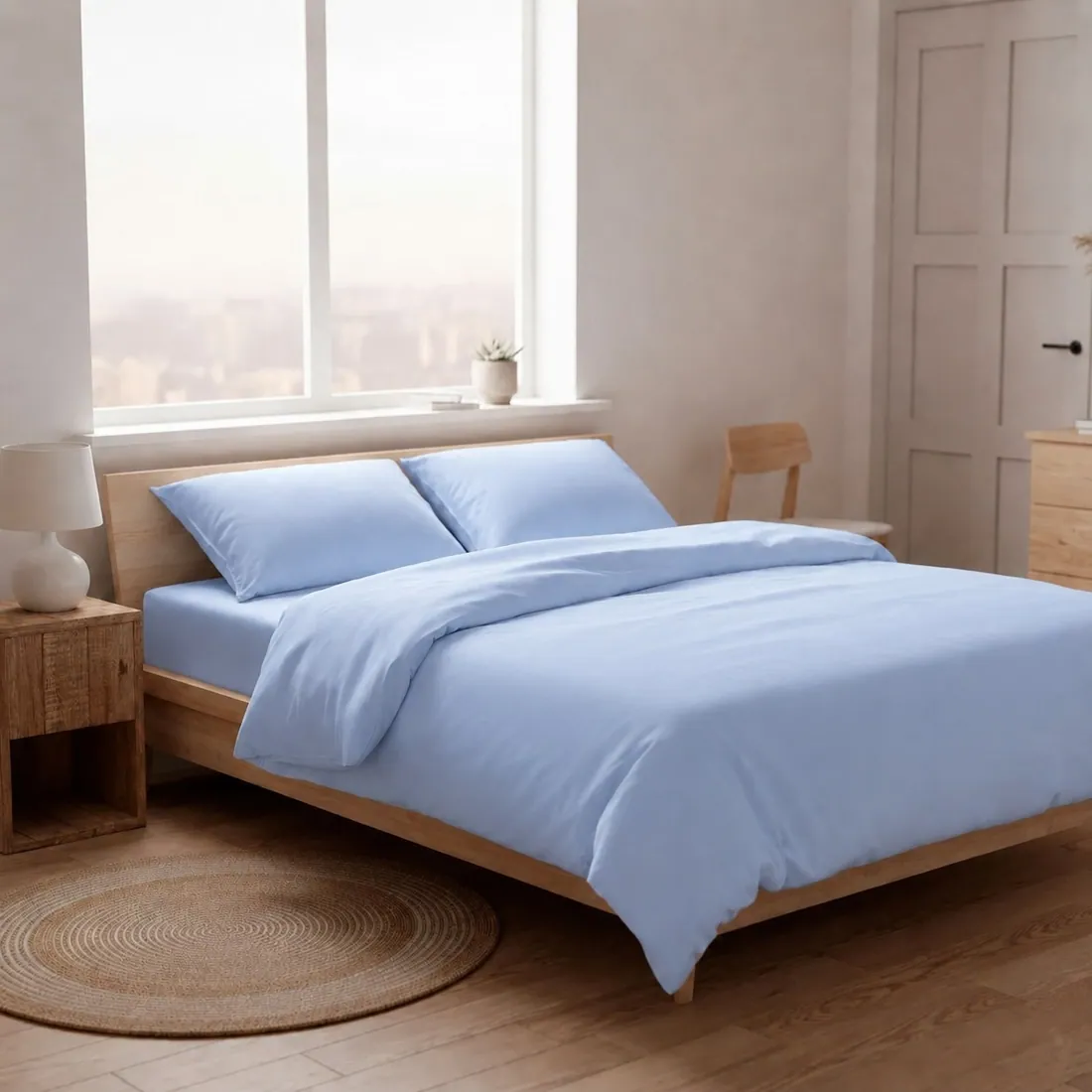 Jogo de Cama Casal Sereno Azul 4 Peças em ambiente decorado
