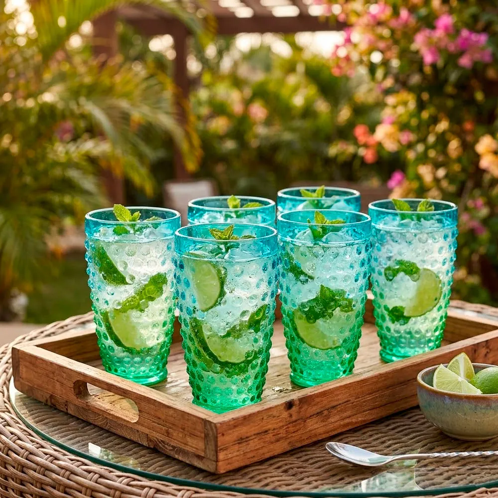 Jogo 6 Copos Maré Verde e Azul 500 ml em ambiente decorado