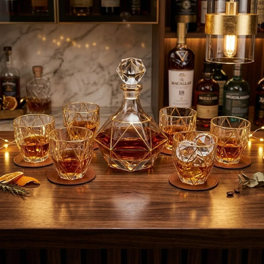 Conjunto Whisky de Cristal Nobre 8 Peças em ambiente decorado