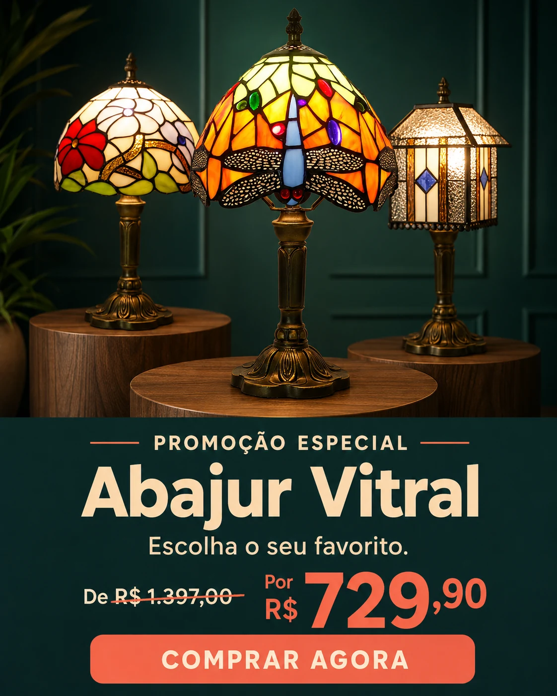 Abajur Vitral por R$ 729,90 — 48% de desconto