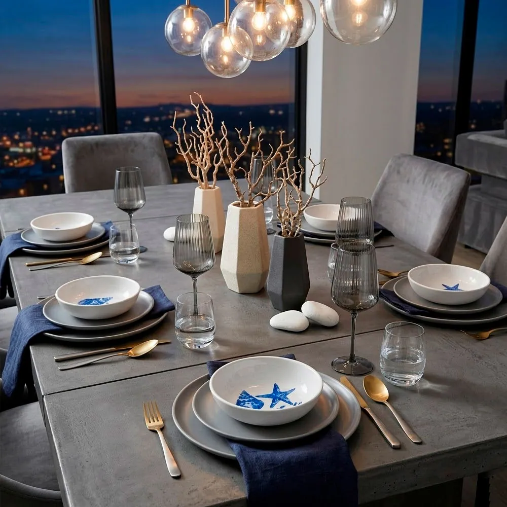 Jogo 6 Bowls Fundo do Mar em Porcelana em ambiente decorado