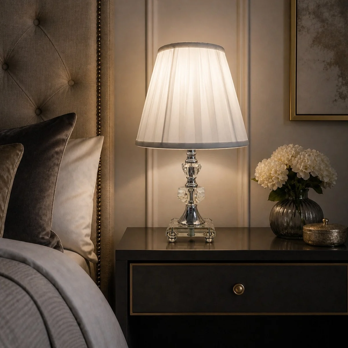 Abajur Cristal Perla Duo 34cm em ambiente decorado