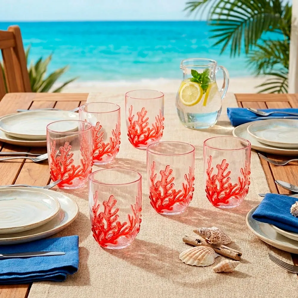 Jogo 6 Copos Fundo do Mar Coral 500 ml em ambiente decorado