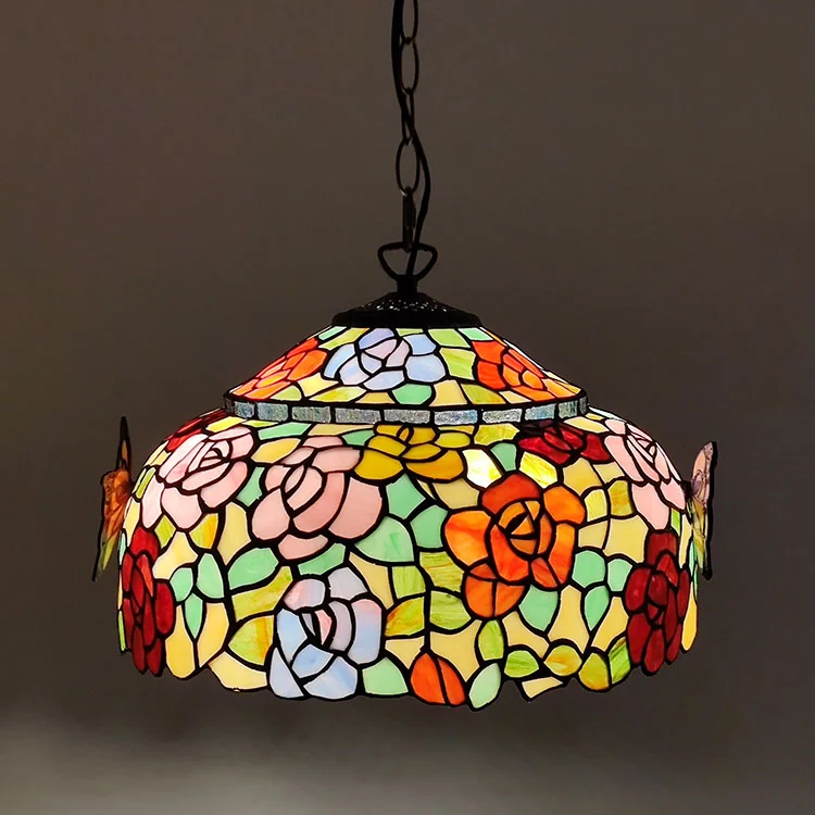 Pendente Tiffany Borboleta Rosas 80cm
