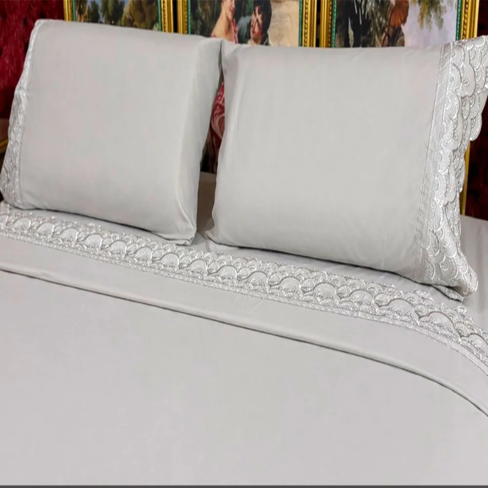 Jogo de Cama Casal Névoa Cinza 4 Peças em ambiente decorado
